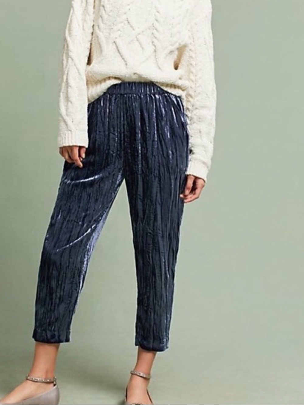 Anthropologie Crushed Velvet Ankle Pants - Navy Blue
